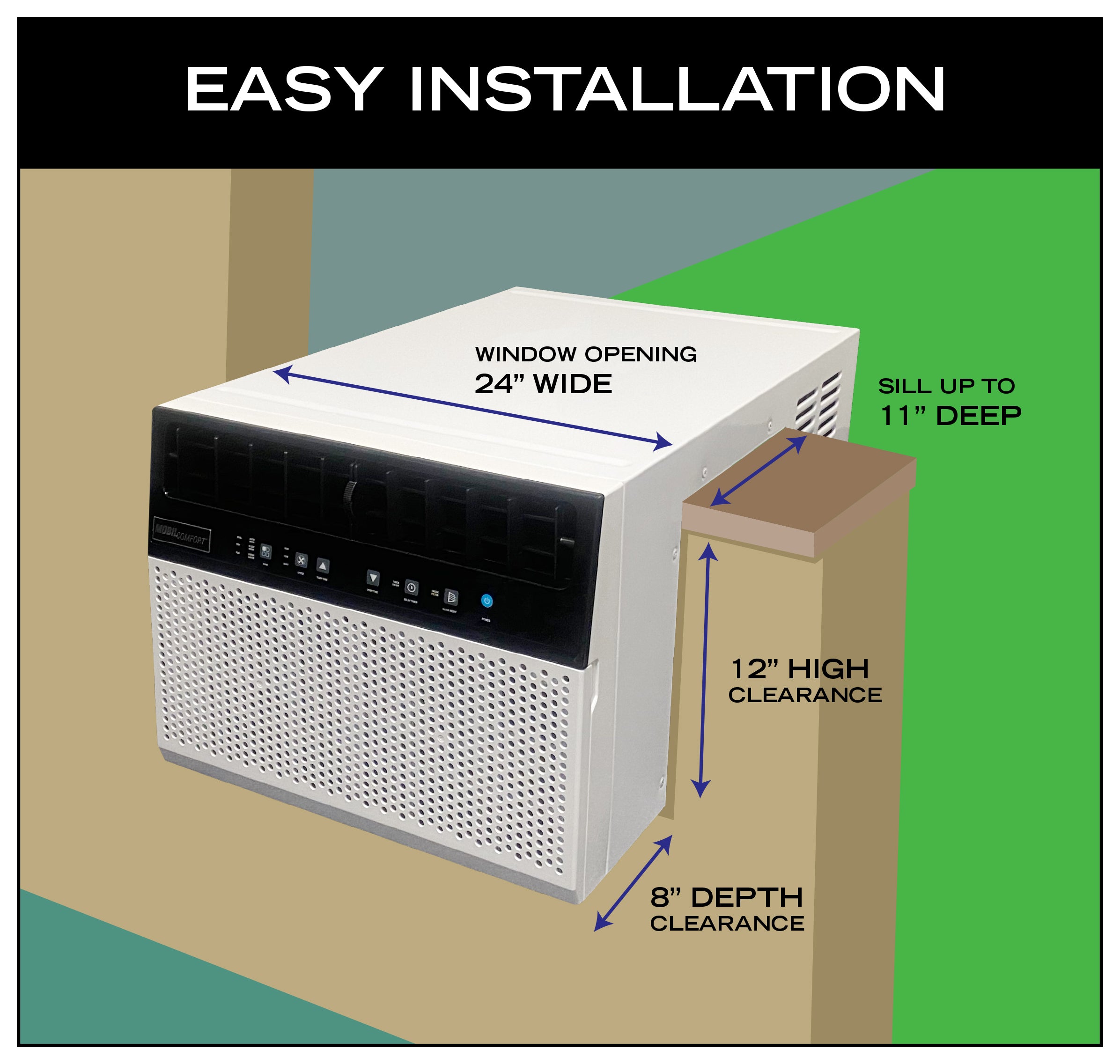 【MCSD-06】MobilComfort 6,000 BTU Over-the-Sill Air Conditioner: WiFi Enabled, Quiet Operation, Window View Friendly (Up to 11" Sill Width)